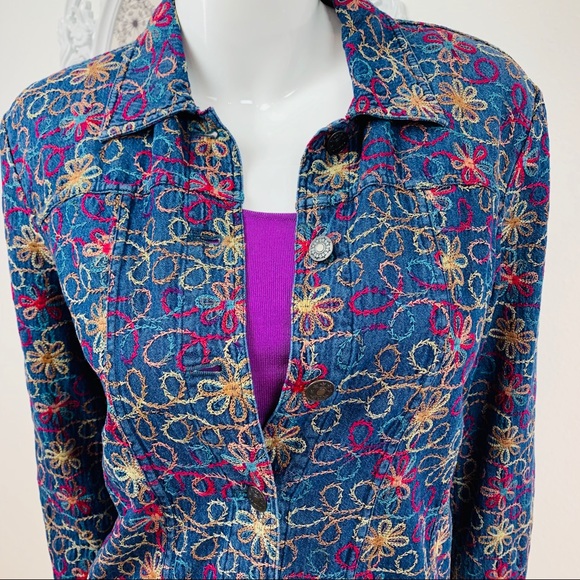 🎉HP Coldwater CreekEmbroider Floral Jean Cardigan - Picture 2 of 7